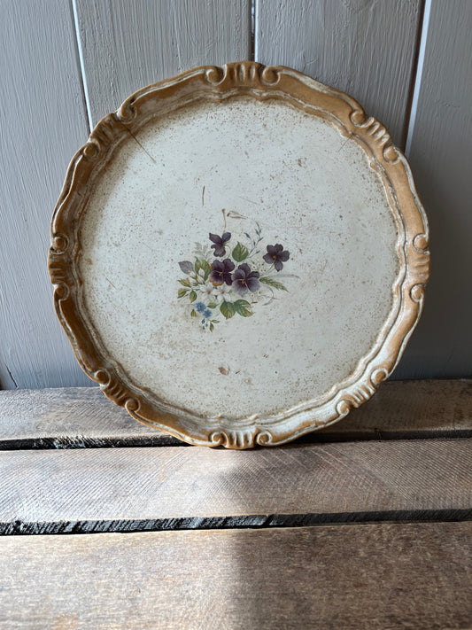 Kleines Vintage Tablett, Holz, Blütendekor mit Patina
