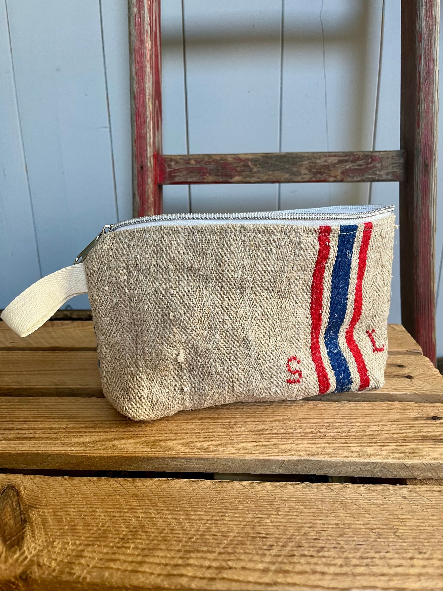 Kosmetiktasche aus altem Leinen - kleiner Shopper