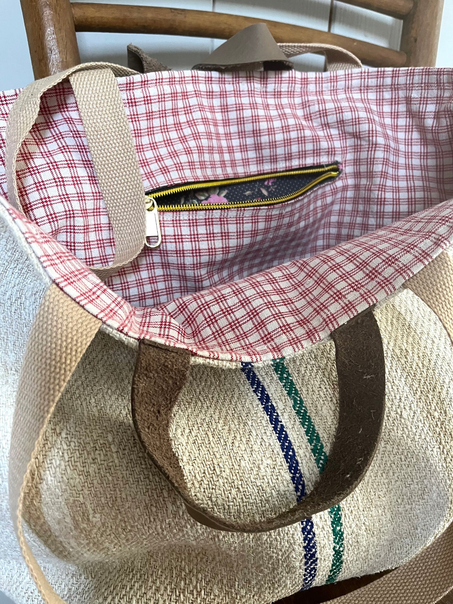 Tasche Shopper mit Streifen aus Kornsack