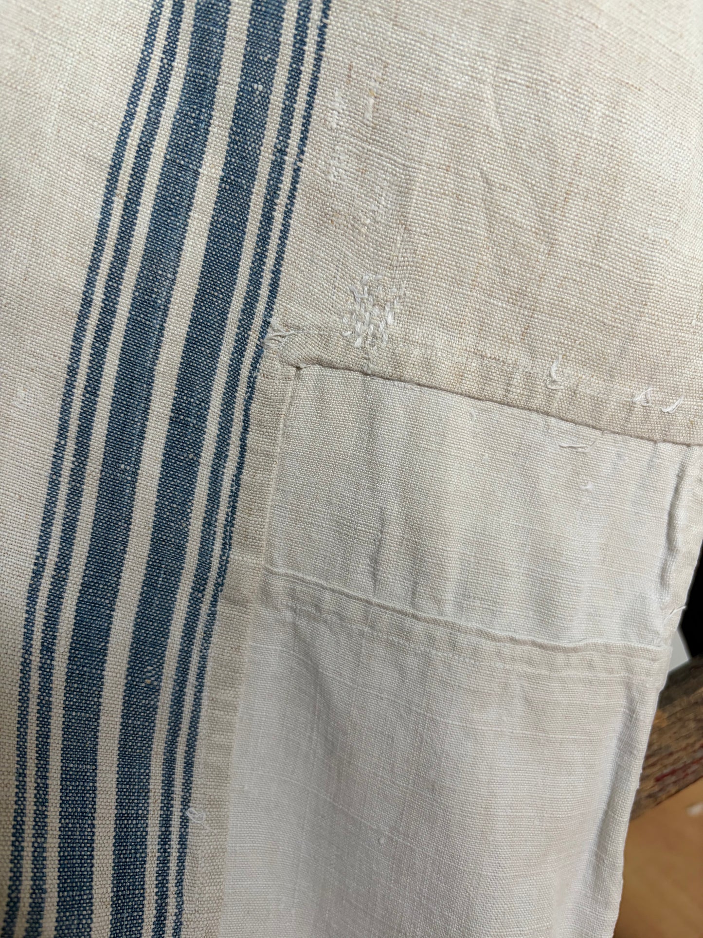 Klassiker: großer Leinensack mit blauen Streifen und Zeitzeichen 135 x 70