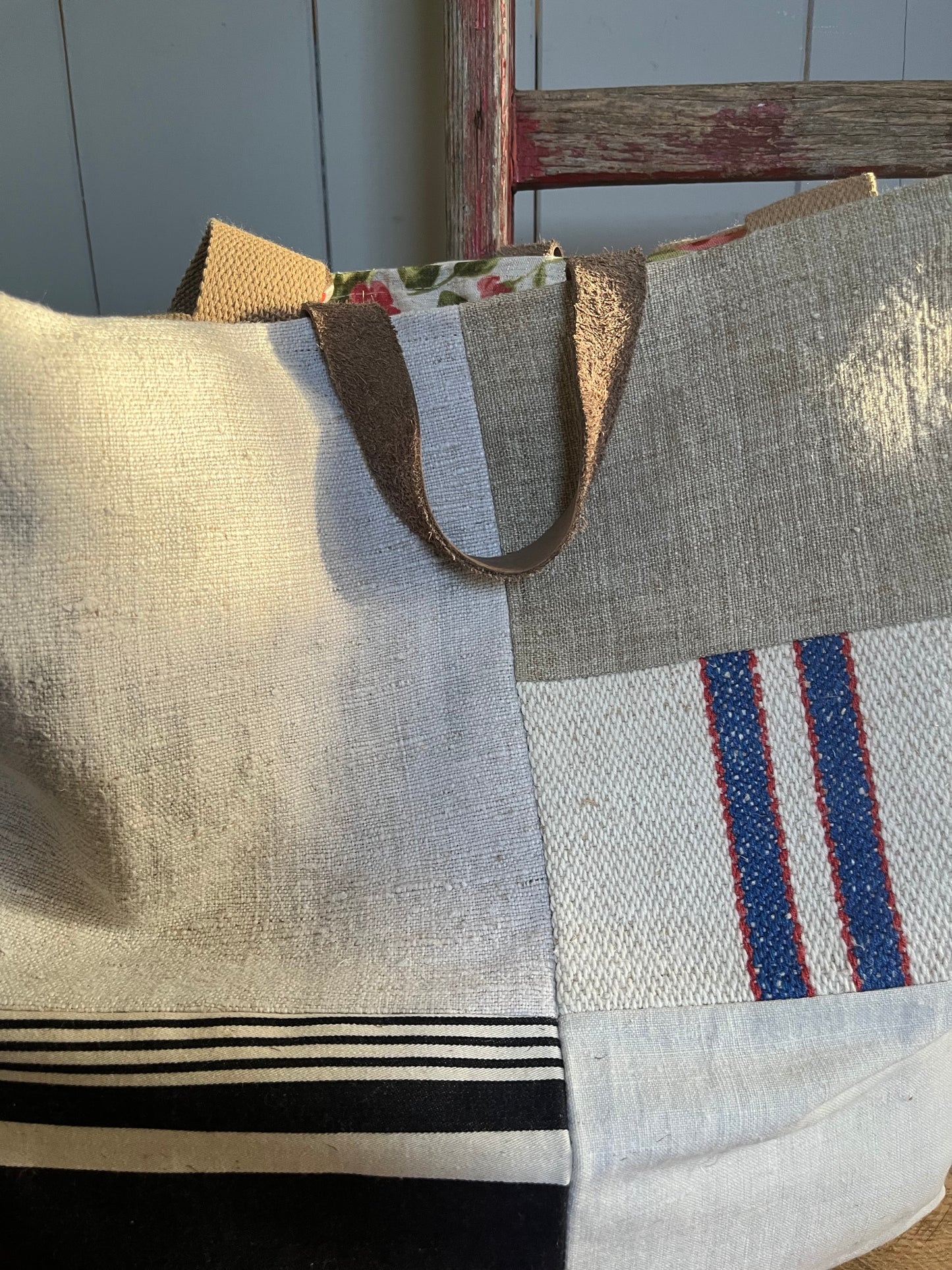 Multi: große Tasche Shopper aus verschiedenen Leinenstoffen