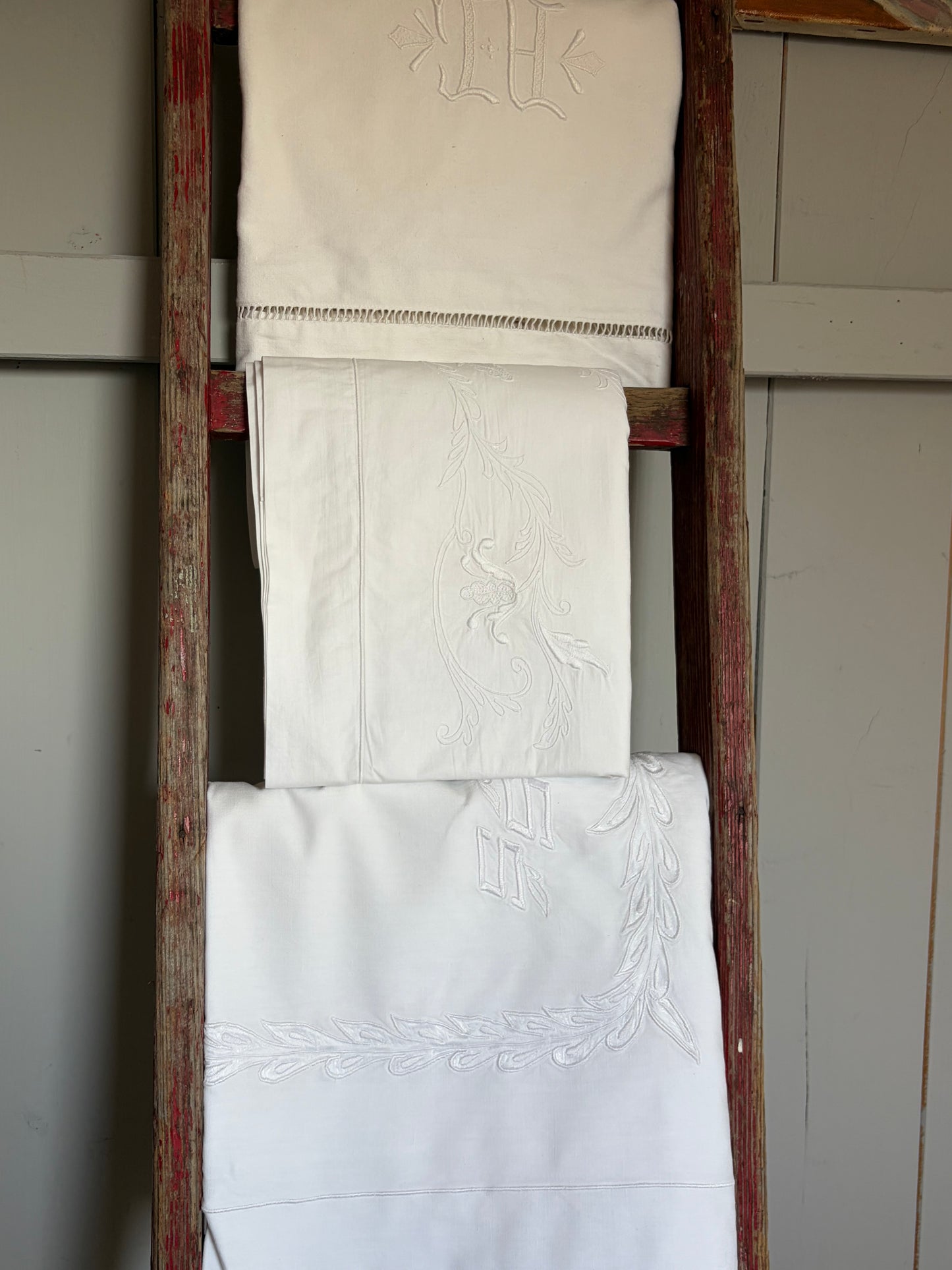 Set 3 große französische Kissen Stickerei Monogramm