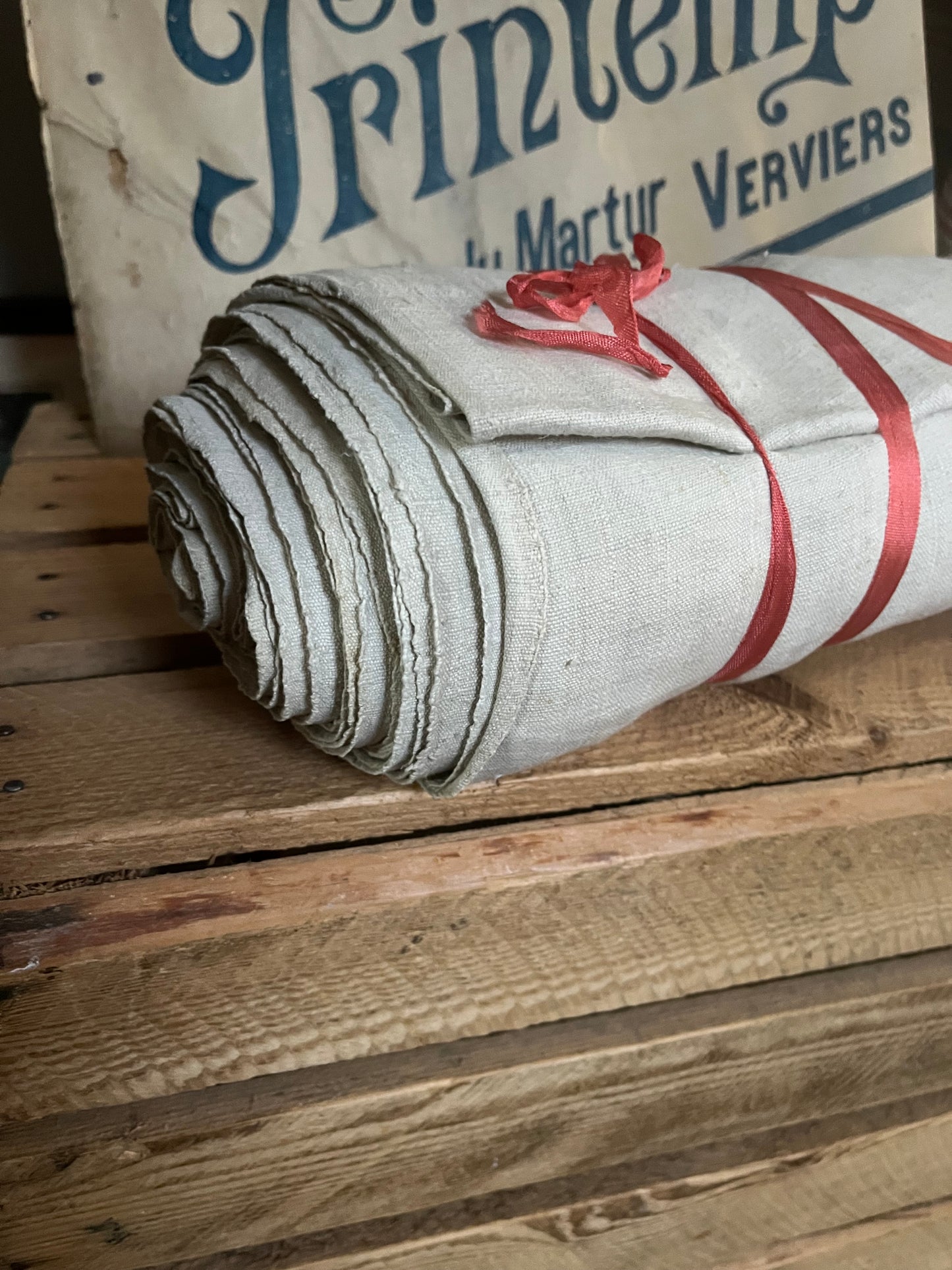 Original verschnürt: 8 Meter schweres Leinen 1940er Jahre - 2,4 Kilo