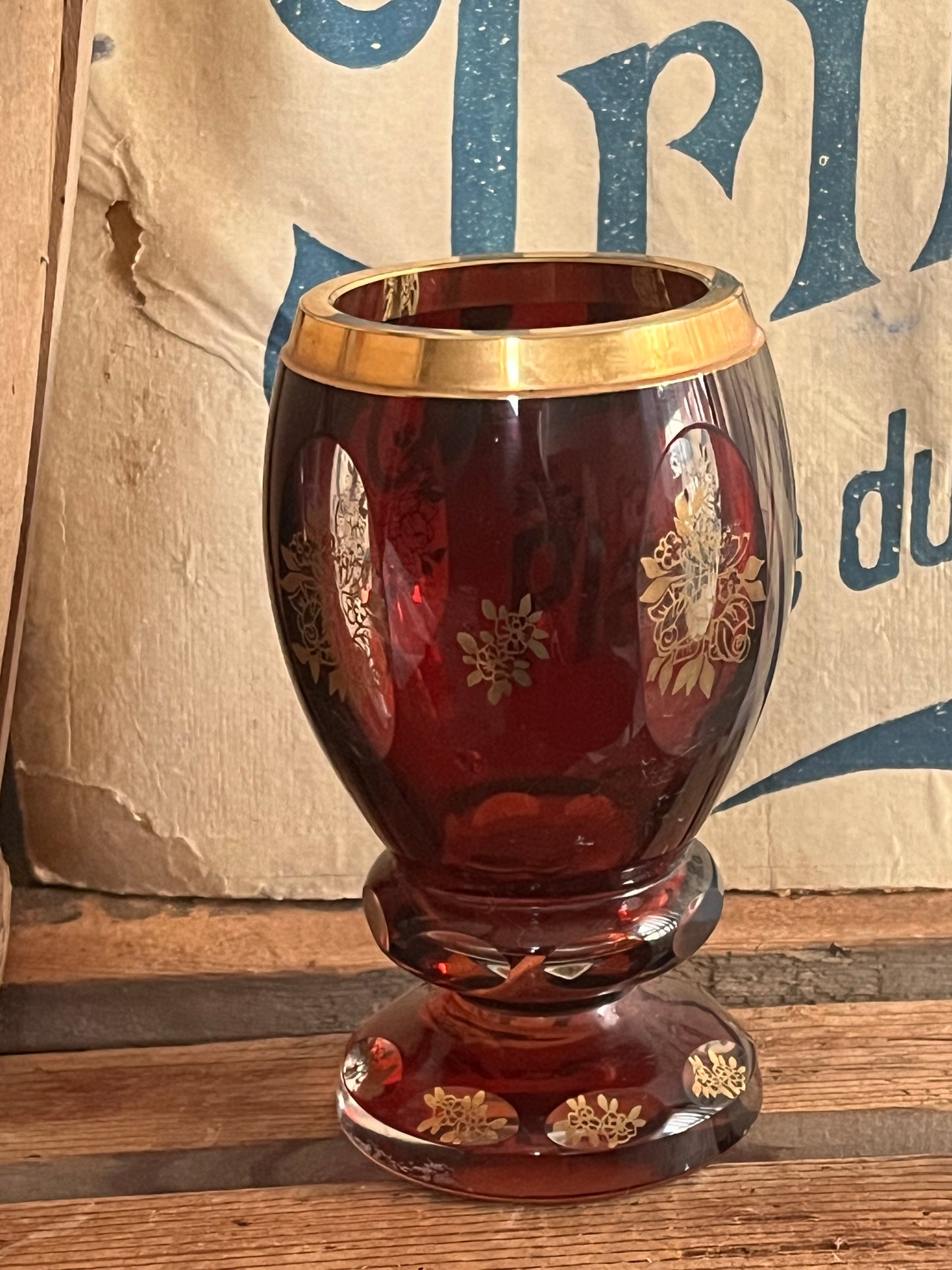 Schweres Biedermeier Überfangglas kleine Vase