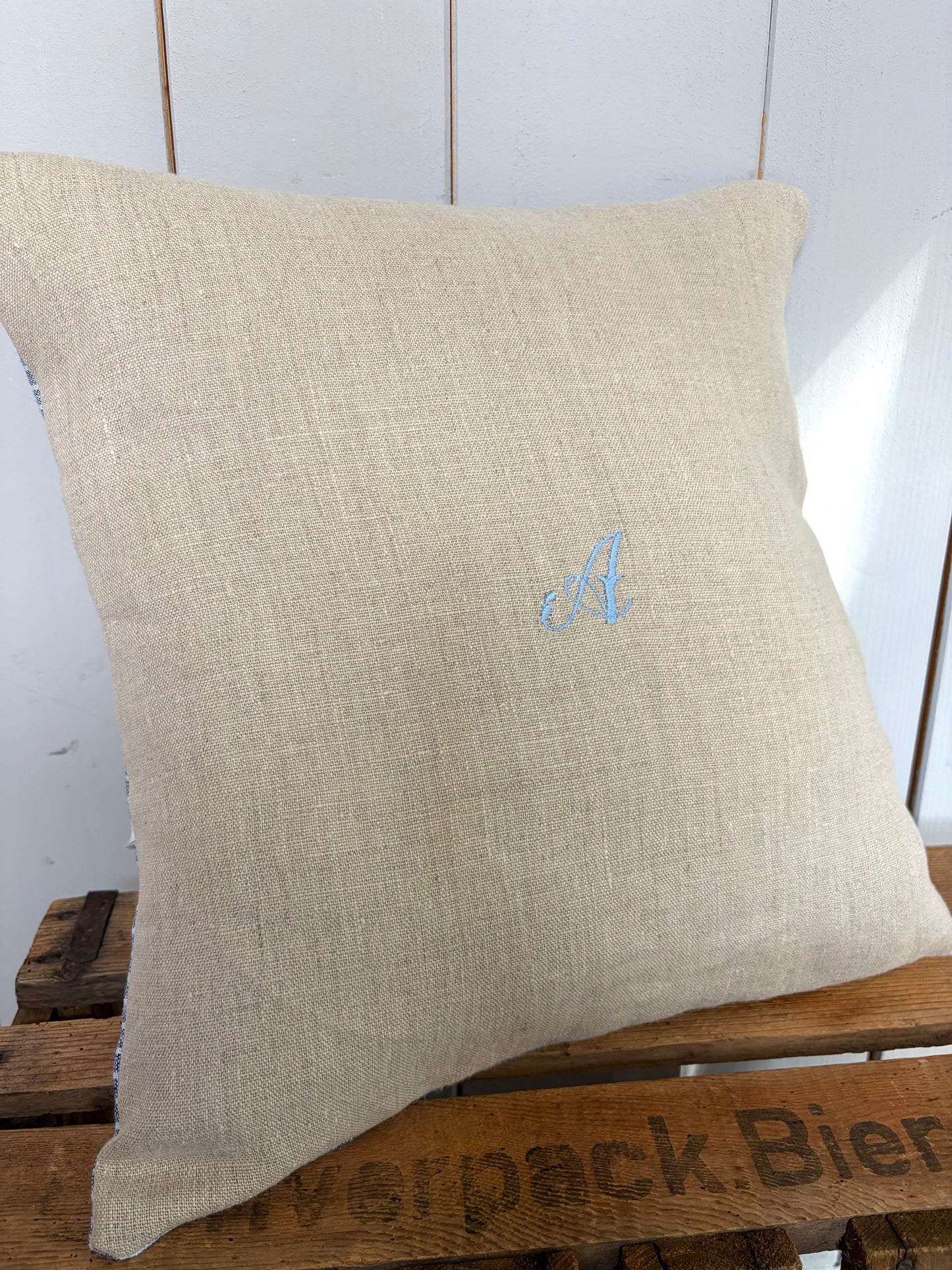 Kissenbezug washed Leinen mit Monogramm A