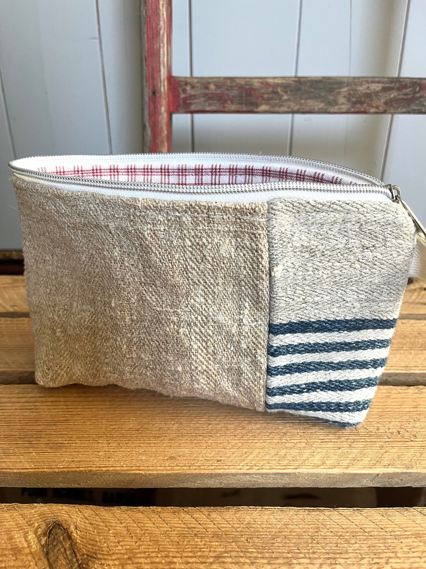 Kosmetiktasche aus altem Leinen - kleiner Shopper