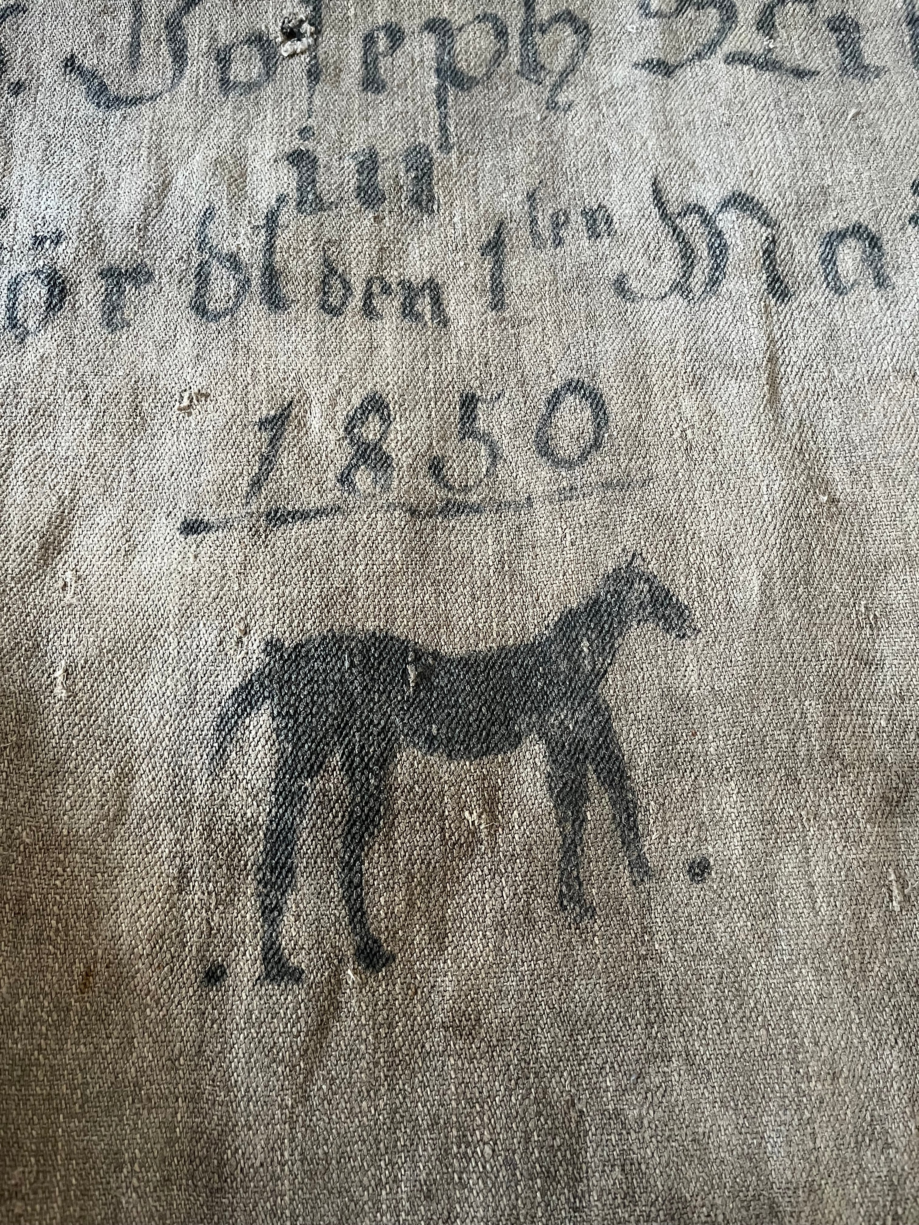 Rarität von 1850: musealer Leinensack mit Pferd