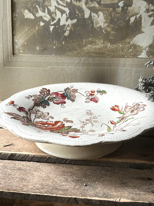 Rarität: sehr alte amerikanische Etagere Keramik mit opulenten Blumen und Patina