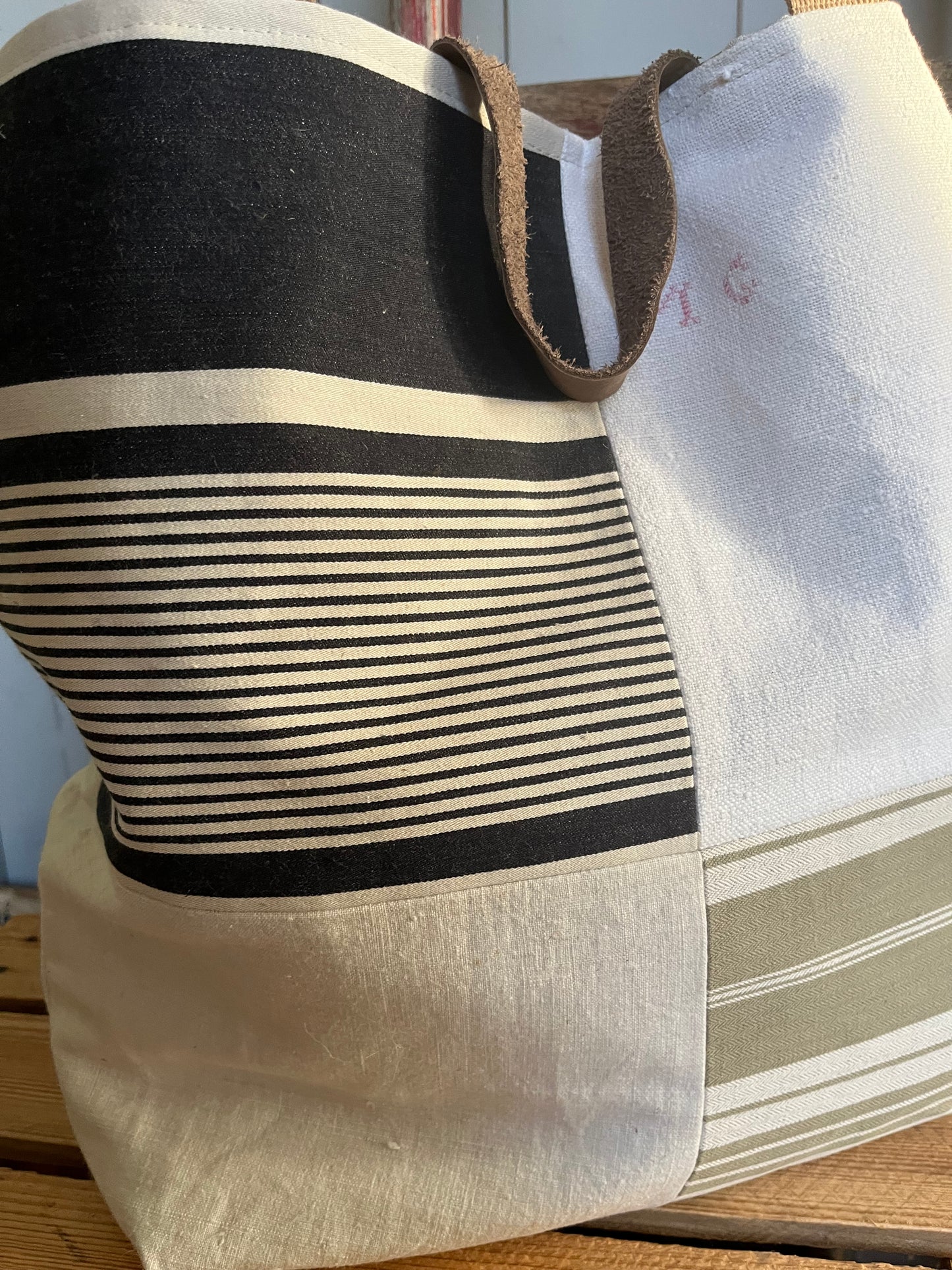 Multi: große Tasche Shopper aus verschiedenen Leinenstoffen