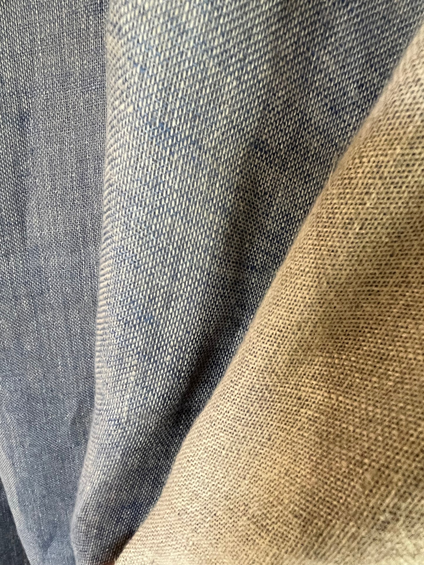 3,6 x 1,5 Meter: Extra breites washed Leinen doppelseitig bleu/Natur