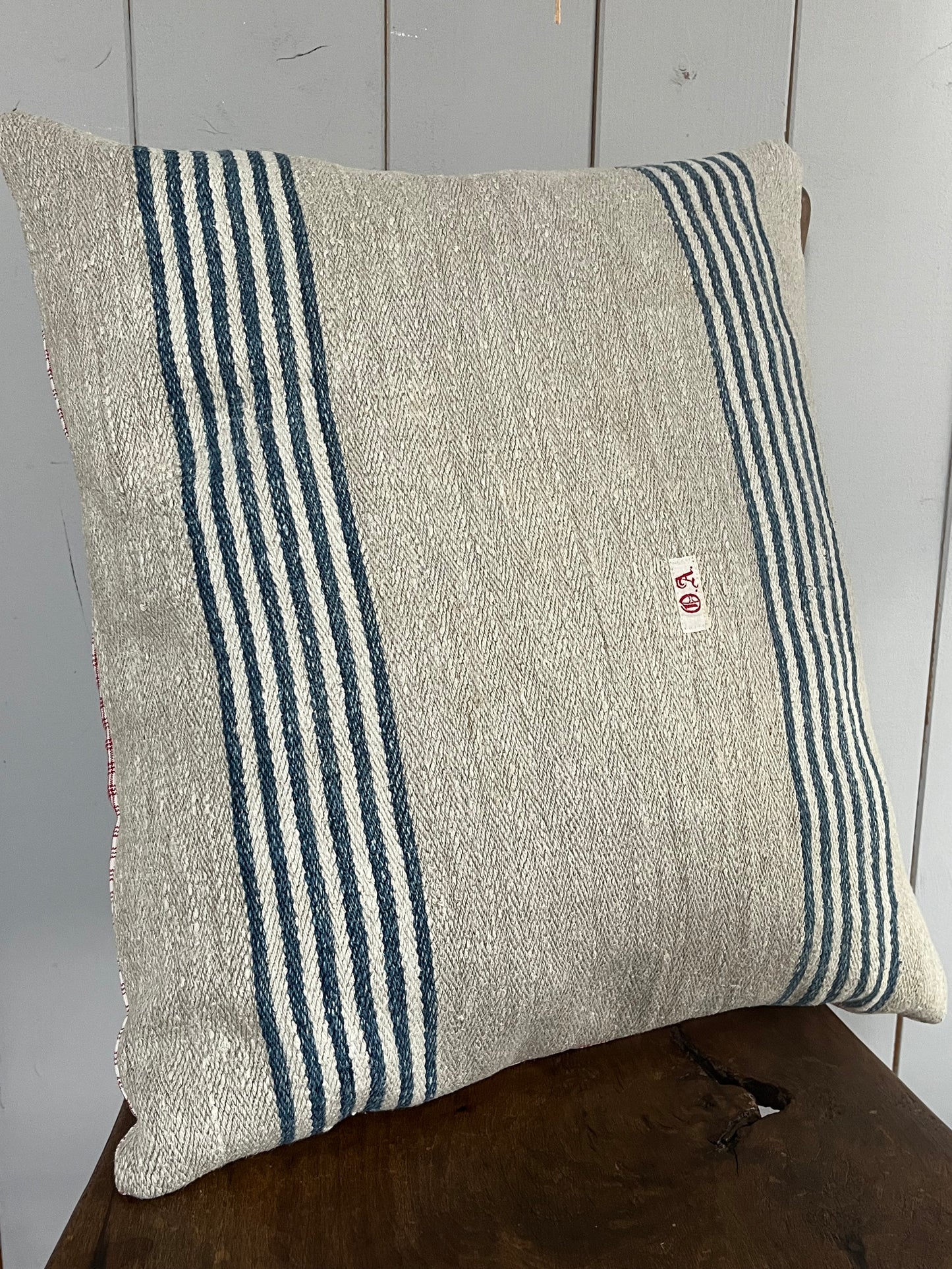 Großes Kissen antikes Leinen mit Streifen 50 x 50