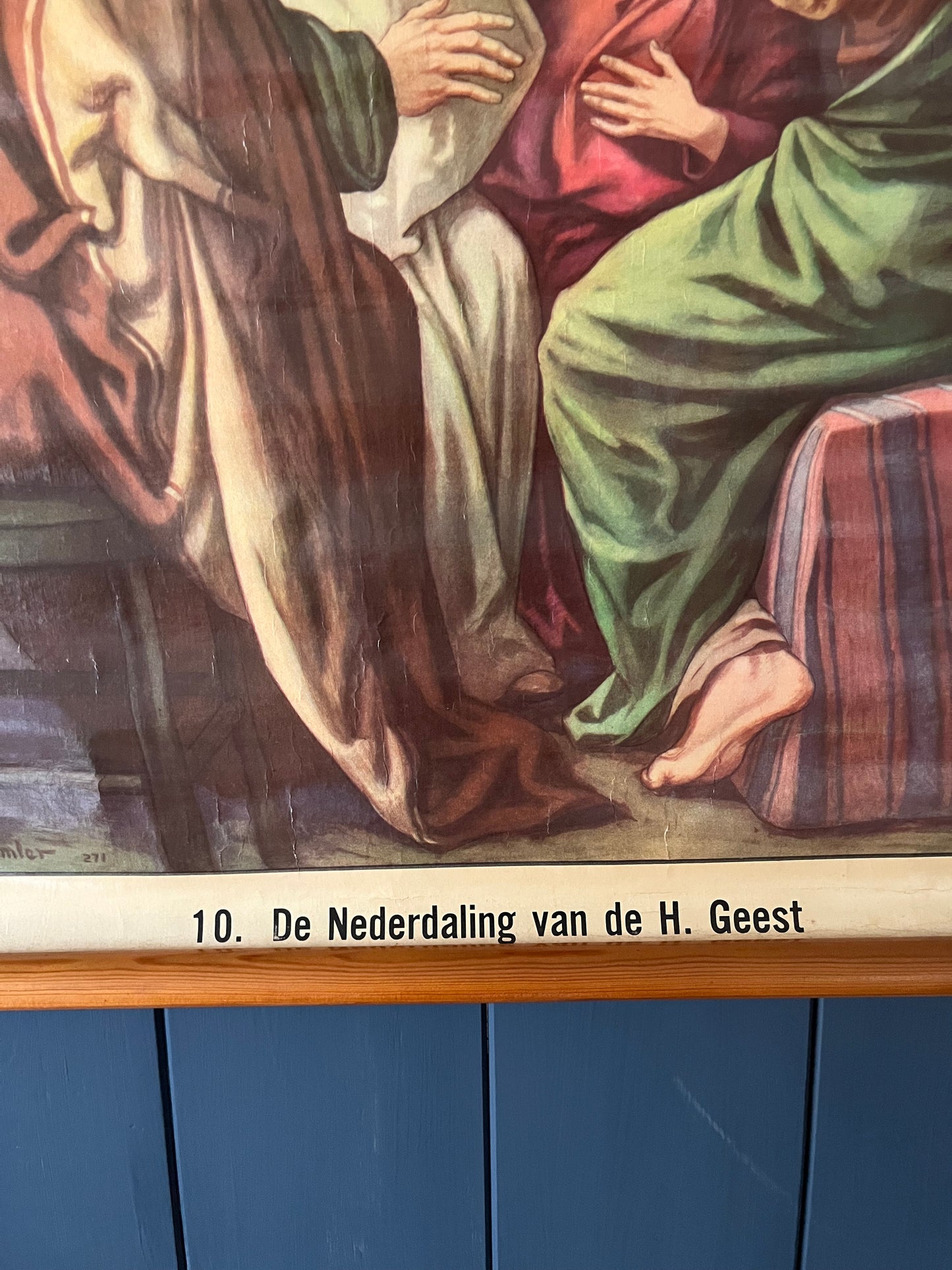 Alte original Schulkarte Lerntafel aus Belgien „Heiliger Geist“ auf Leinwand