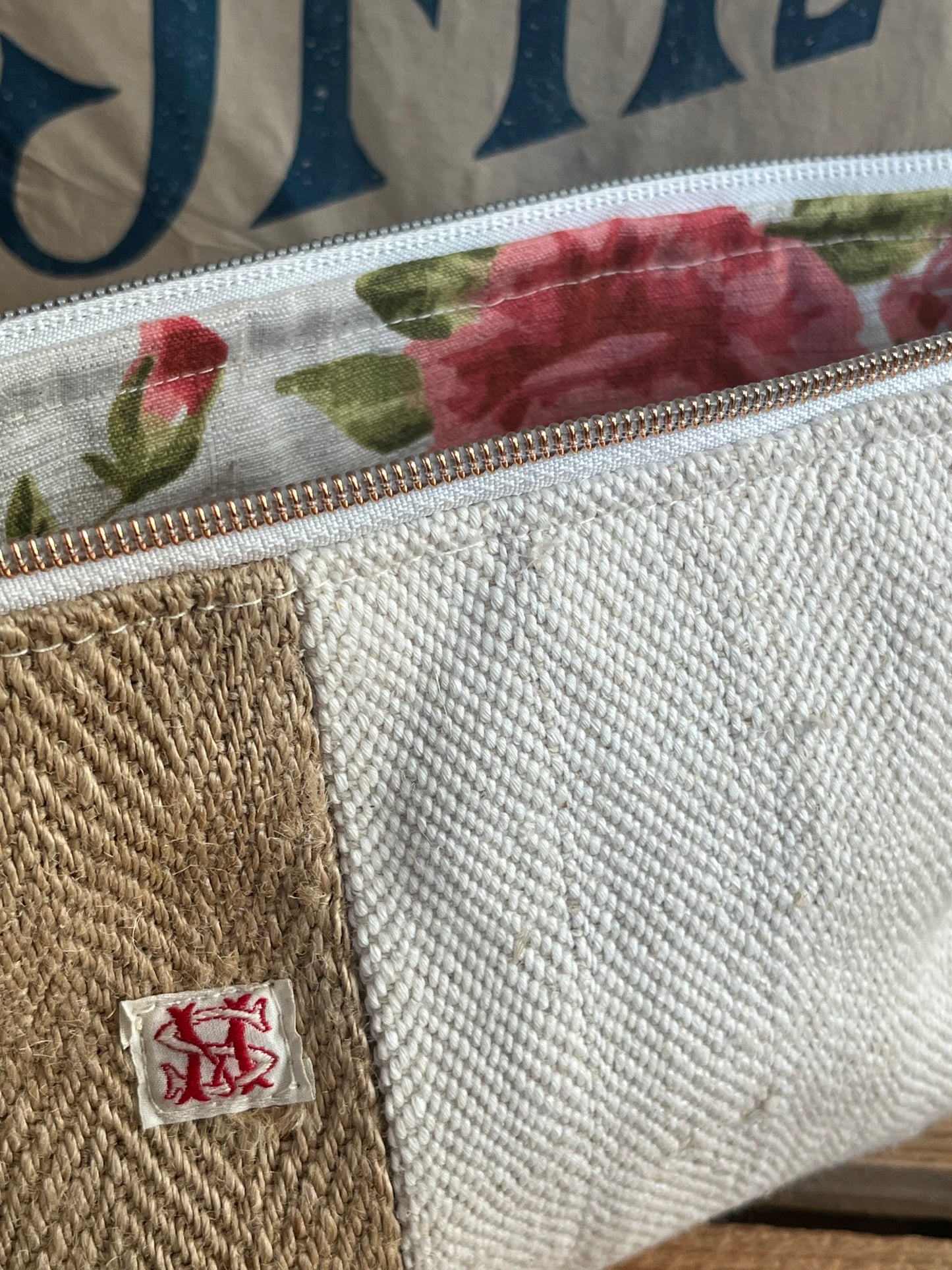 : Kosmetiktasche aus altem Leinen - kleiner Shopper