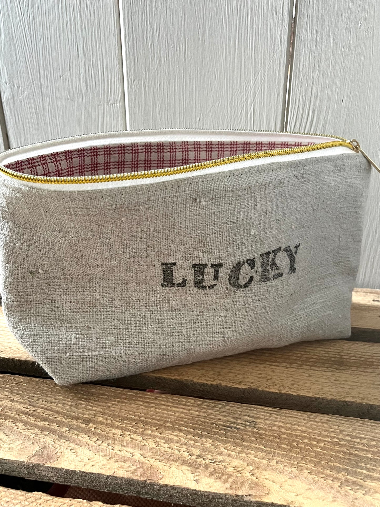 Lucky Bag: Kosmetiktasche aus altem Leinen - kleiner Shopper
