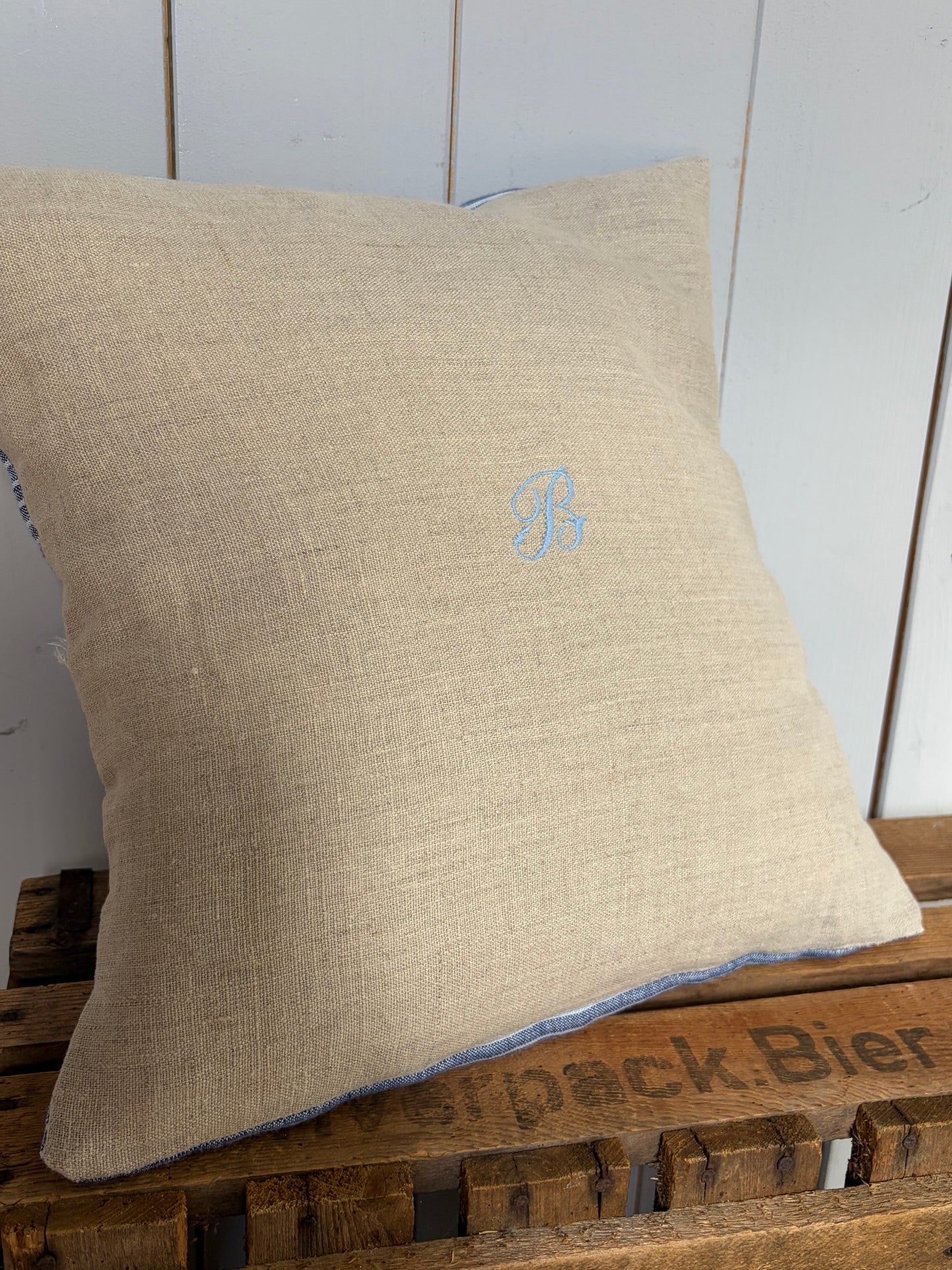 Kissenbezug washed Leinen mit Monogramm B