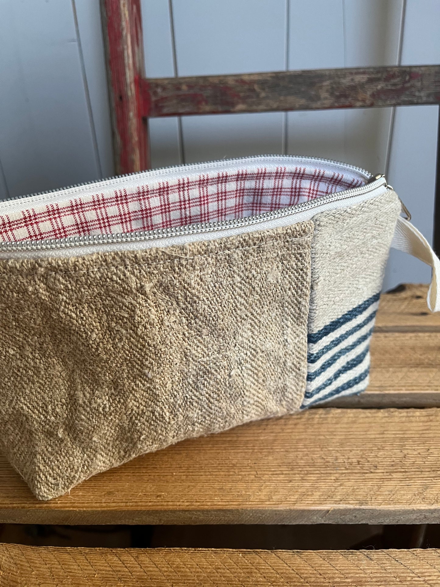 Kosmetiktasche aus altem Leinen - kleiner Shopper