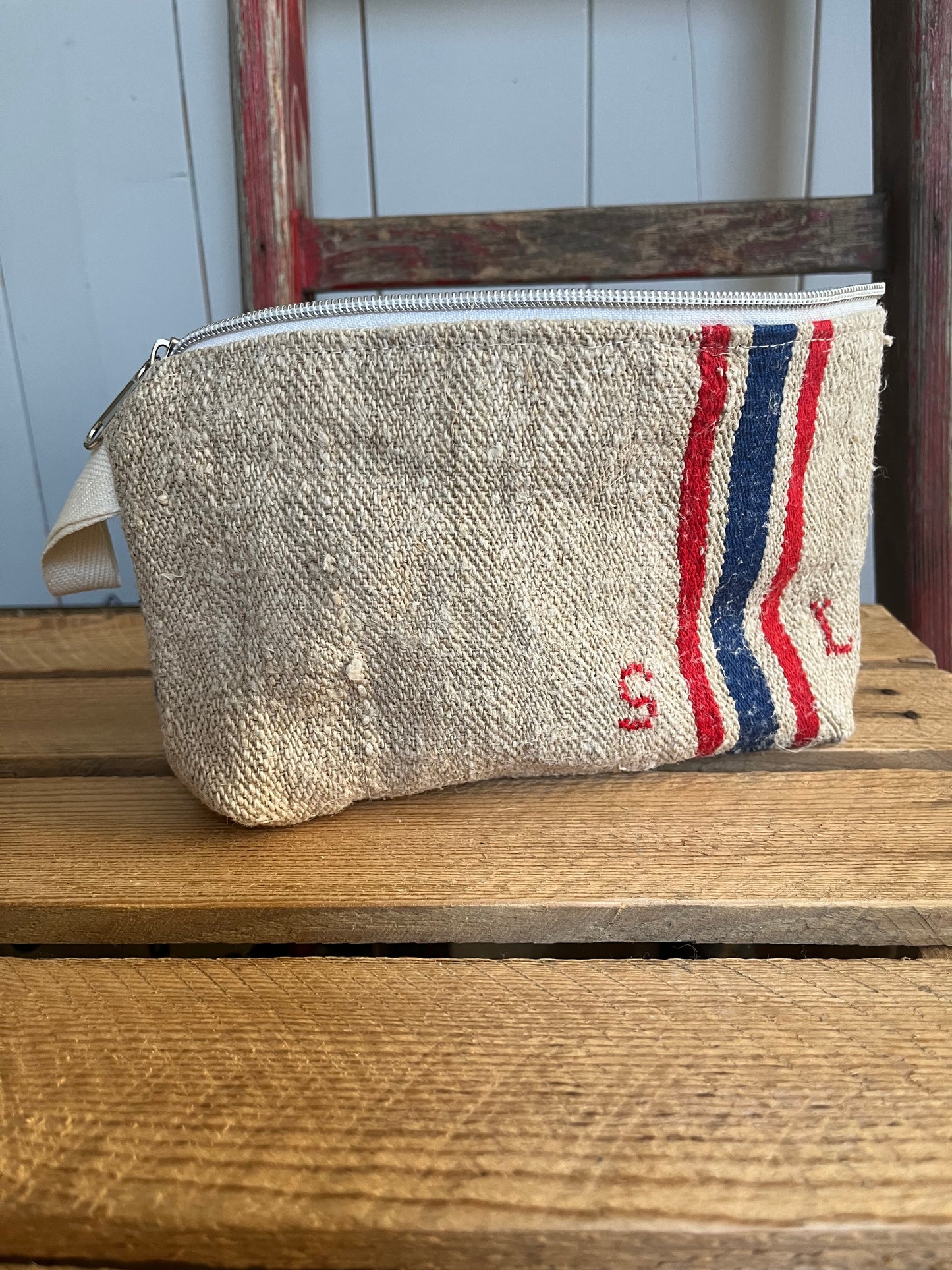 Kosmetiktasche aus altem Leinen - kleiner Shopper