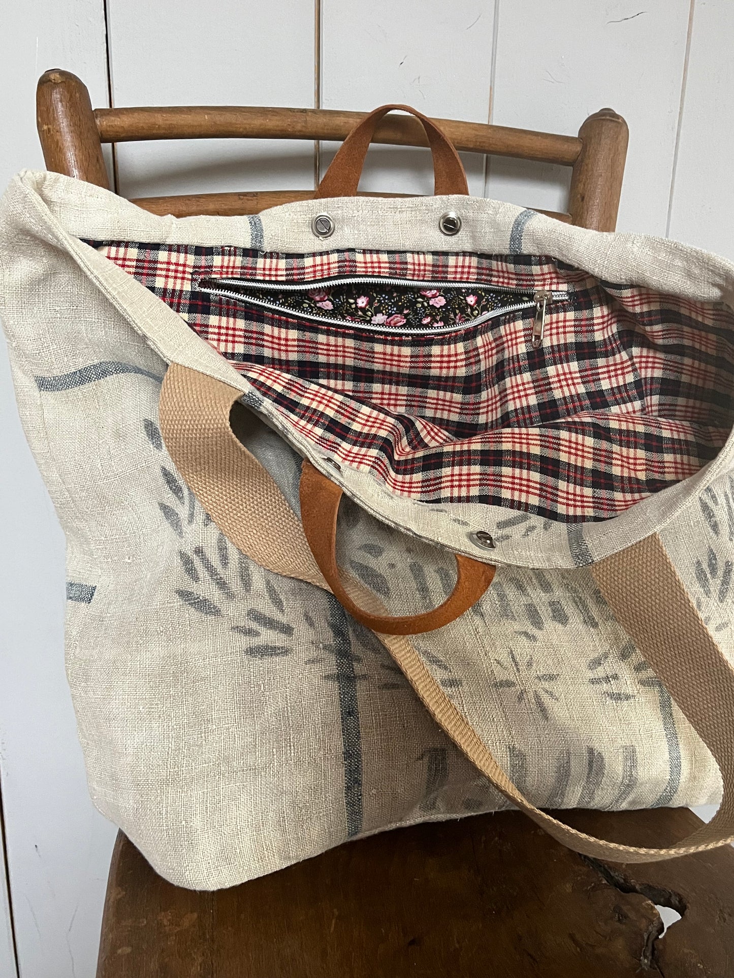 1901: Große Tasche Shopper mit Streifen aus Kornsack