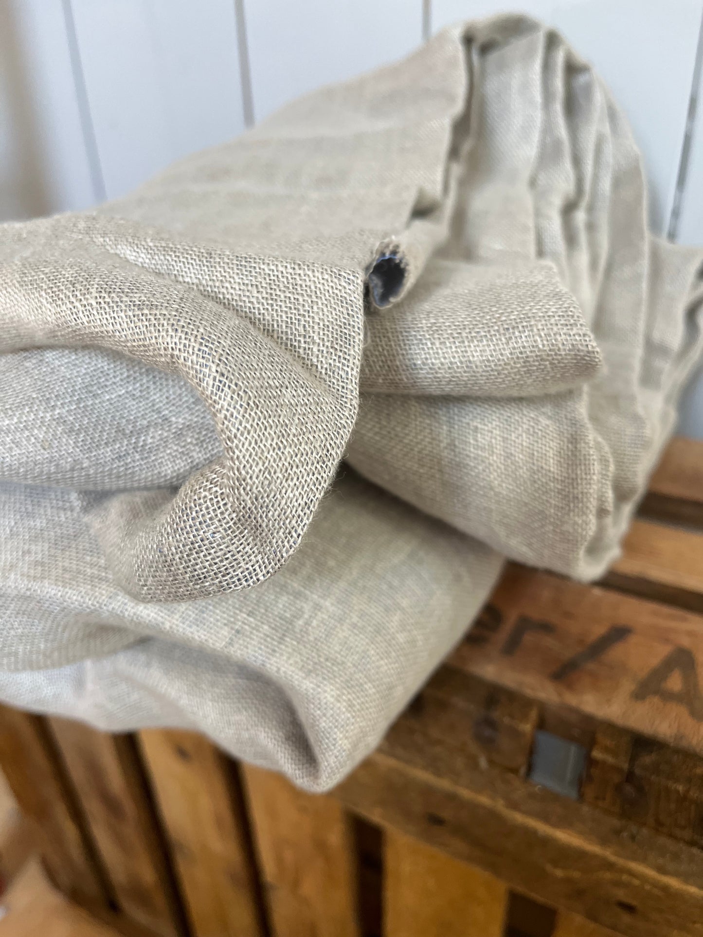 3,6 x 1,5 Meter: Extra breites washed Leinen doppelseitig bleu/Natur