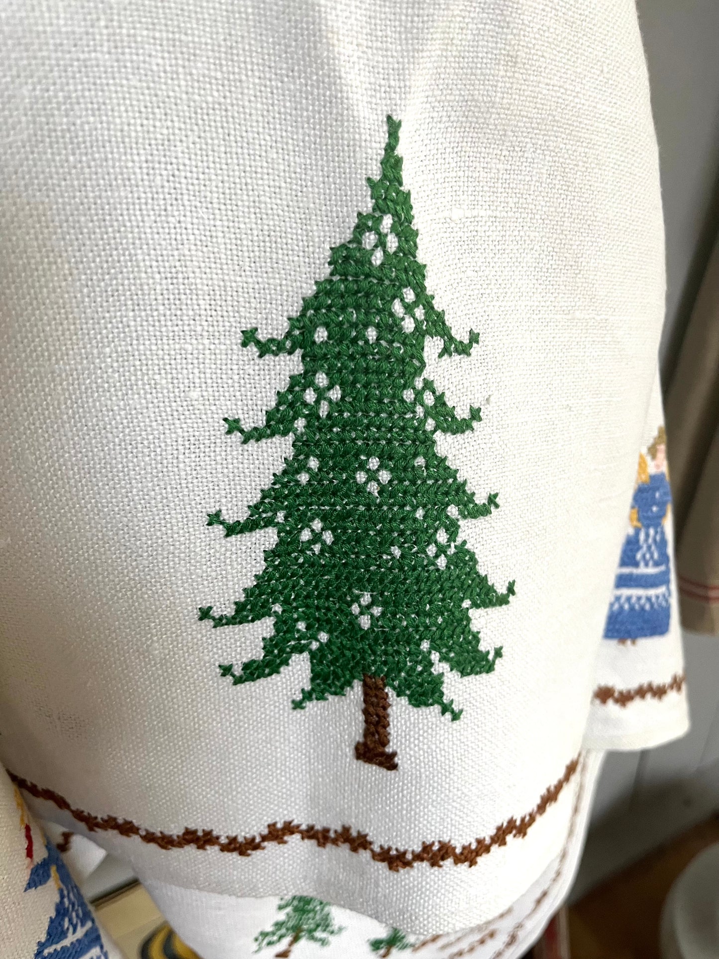 Bauernleinen Decke Weihnachten handbestickt