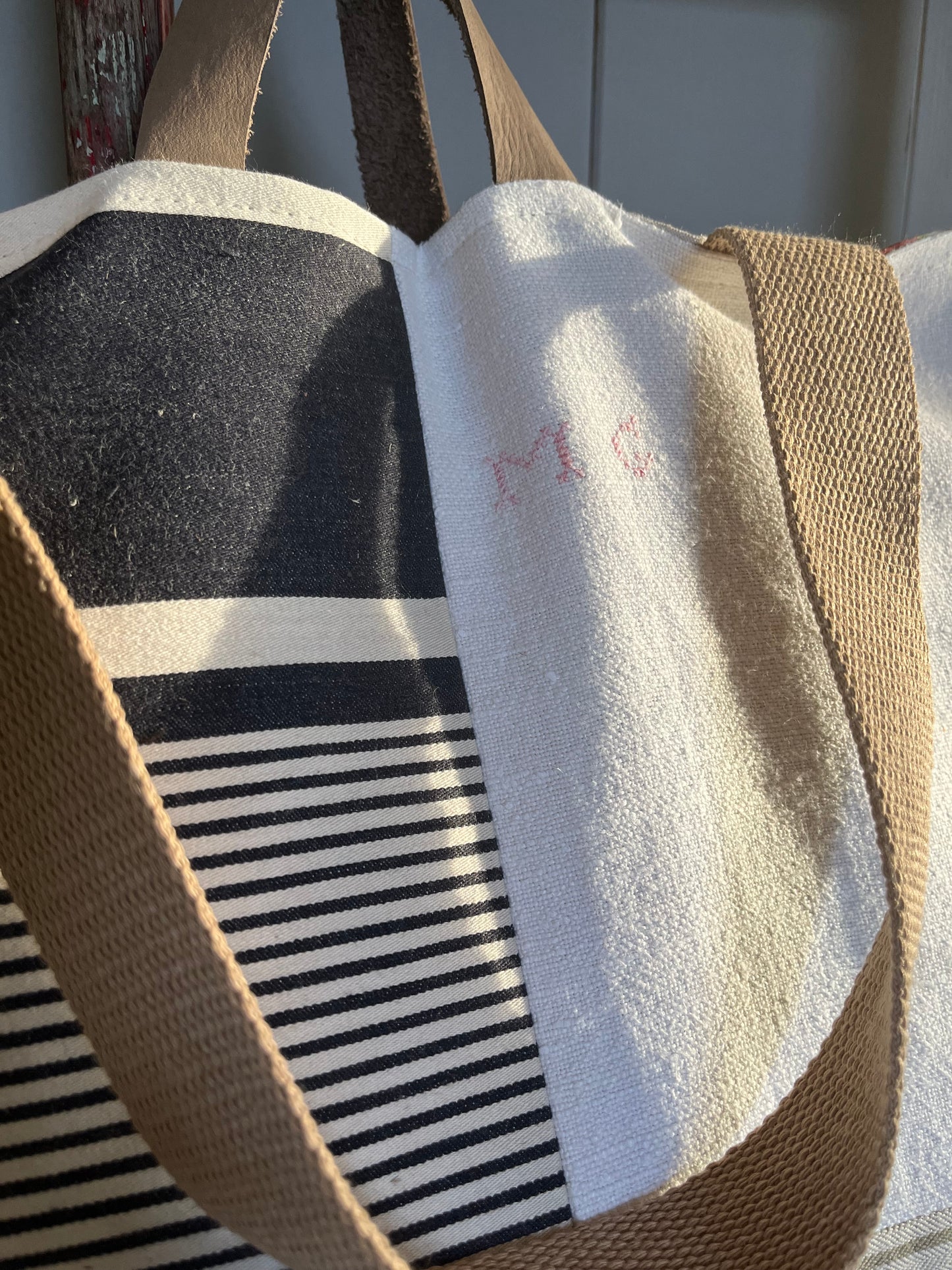 Multi: große Tasche Shopper aus verschiedenen Leinenstoffen