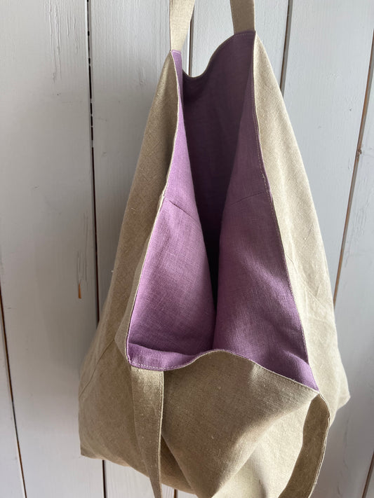 Pur: Leinentasche zum Wenden Natur/Aubergine