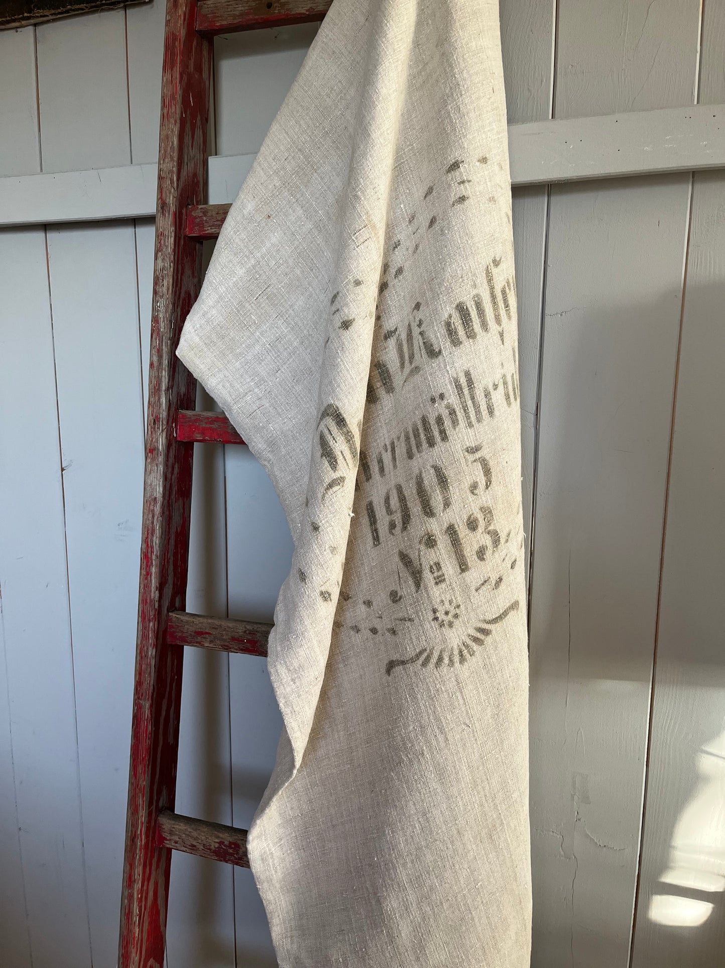 1905: extra großer Leinensack mit herzförmigem original Aufdruck 128 x 60