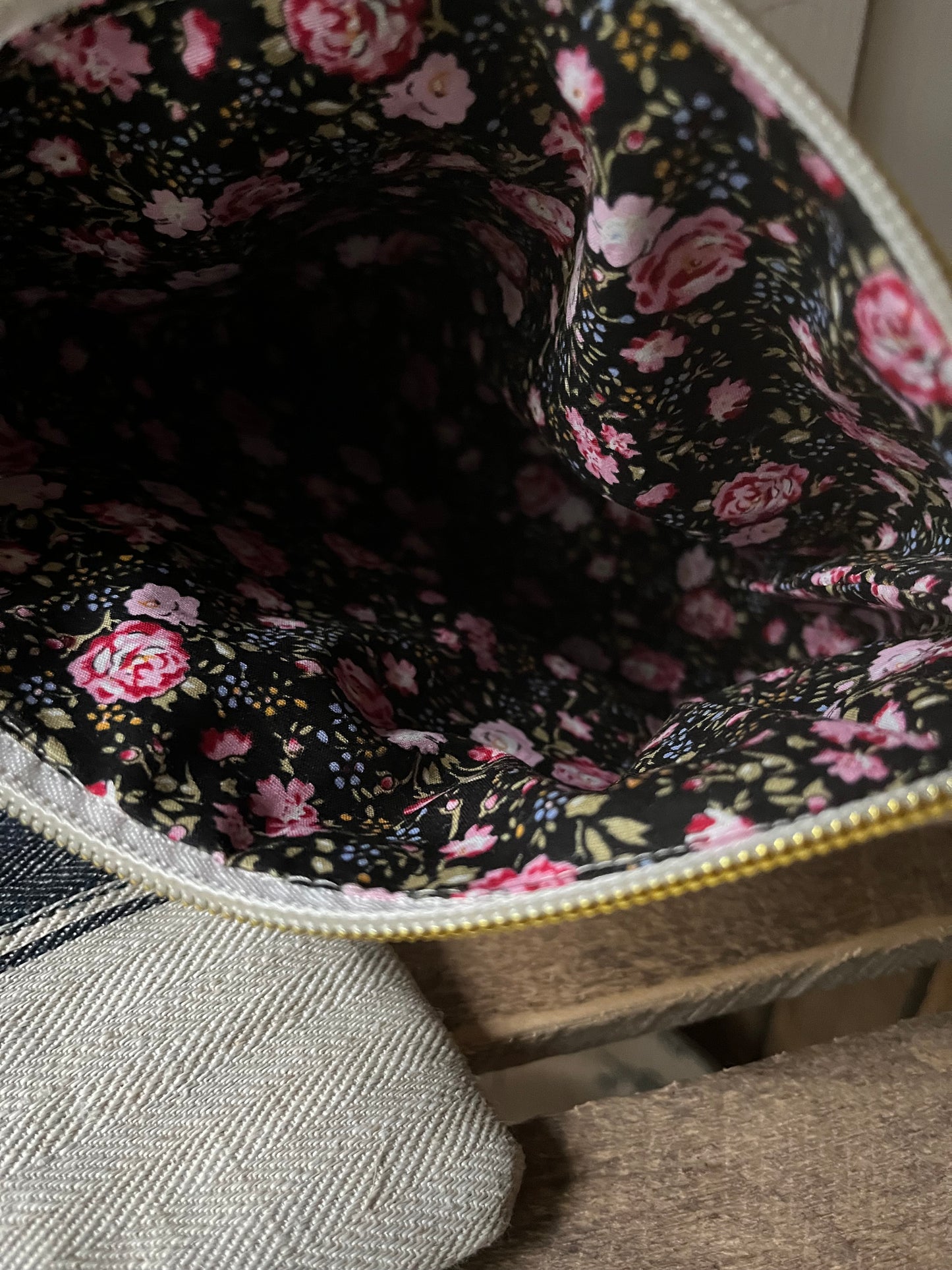 Kosmetiktasche aus französischem Leinen gestreift kleiner Shopper