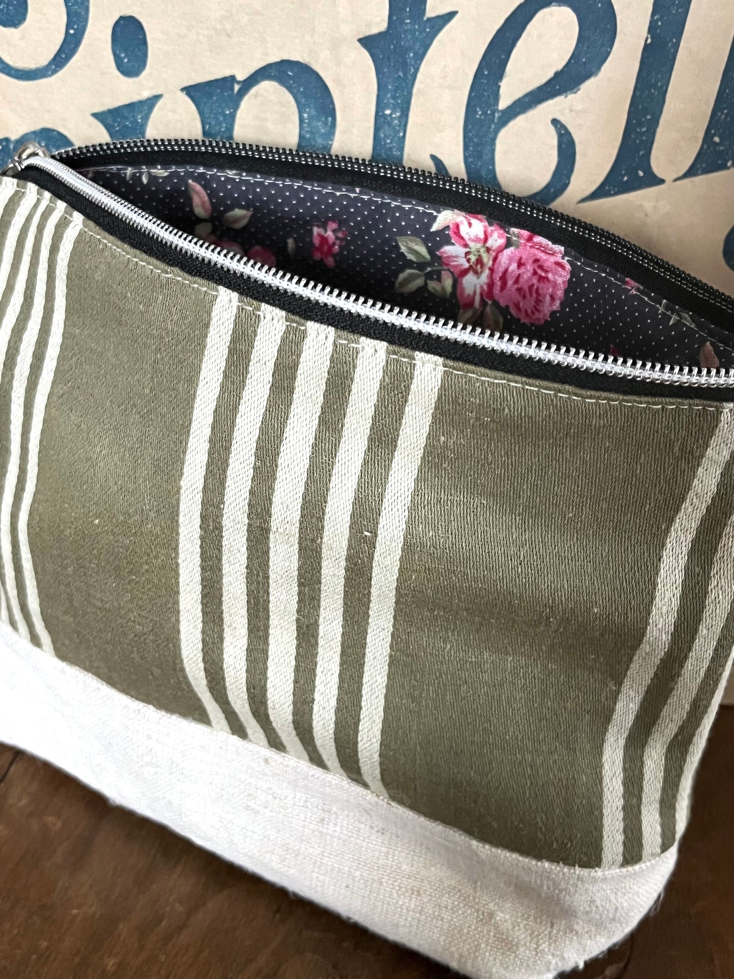 Kosmetiktasche aus französischem Leinen gestreift kleiner Shopper