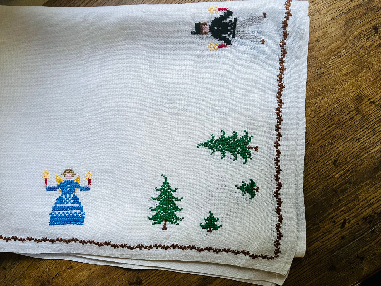 Bauernleinen Decke Weihnachten handbestickt
