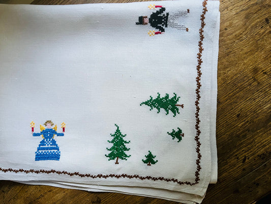 Bauernleinen Decke Weihnachten handbestickt