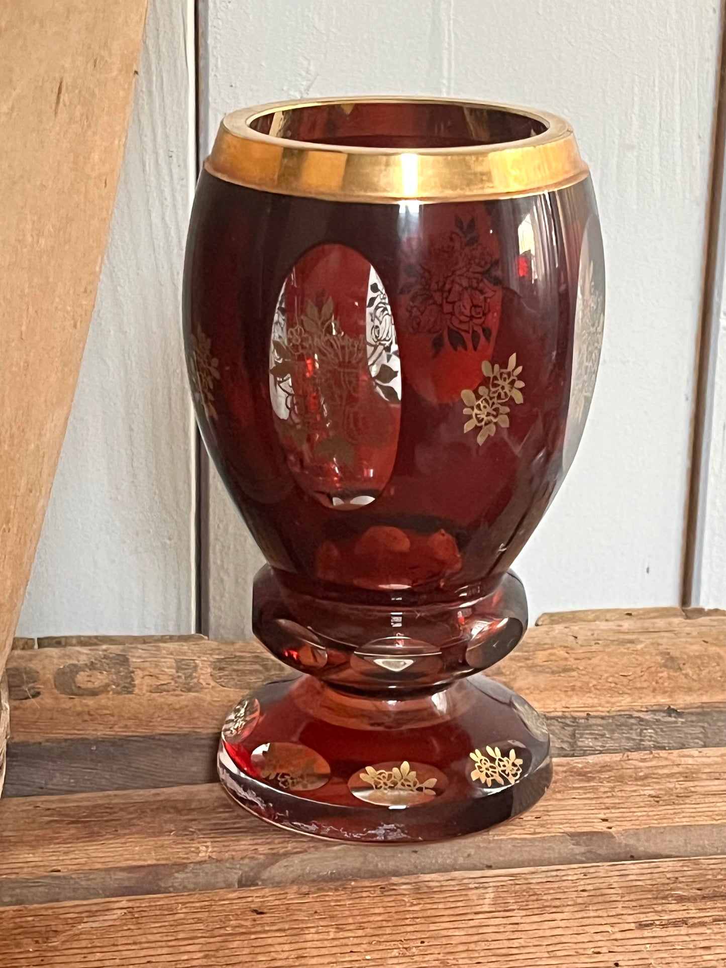 Schweres Biedermeier Überfangglas kleine Vase