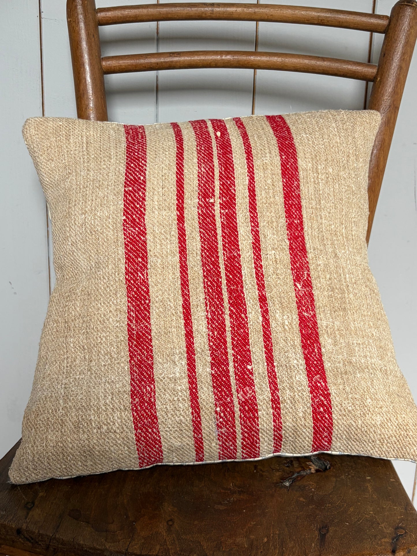 Kissenbezug rot gestreift antiker Hanfstoff 40 x 40