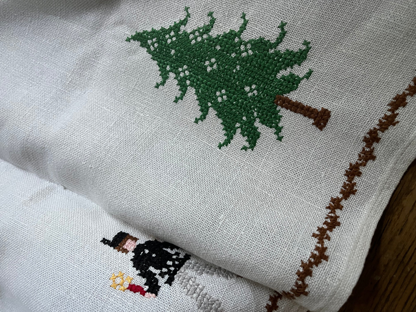 Bauernleinen Decke Weihnachten handbestickt
